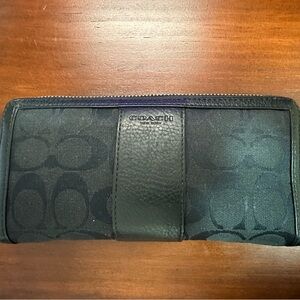 Coach black accordion zip around wallet